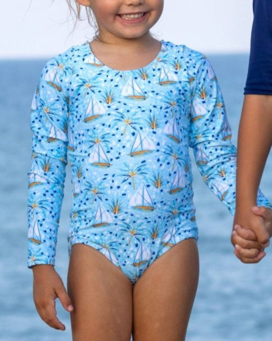 Cute toddler and children's swimwear. Matching sibling swim suit collections. UPF 50 Fabric. Made in the USA!