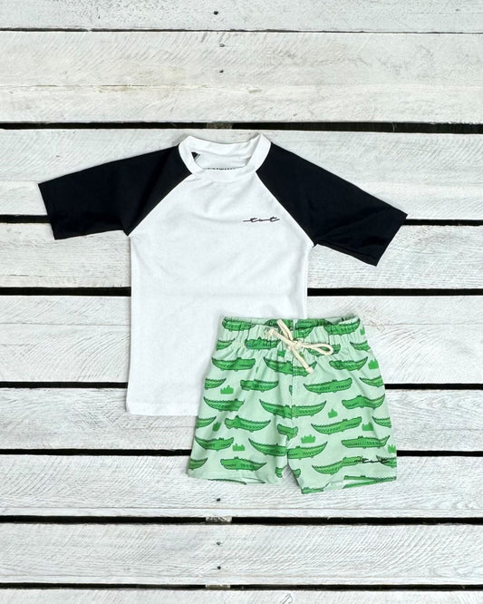 Cute toddler and children's swimwear. Matching sibling swim suit collections. UPF 50 Fabric. Made in the USA!