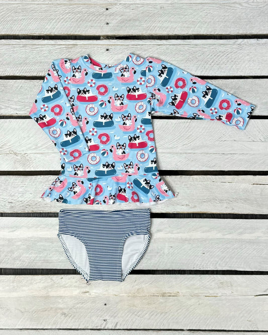 Cute toddler and children's swimwear. Matching sibling swim suit collections. UPF 50 Fabric. Made in the USA!