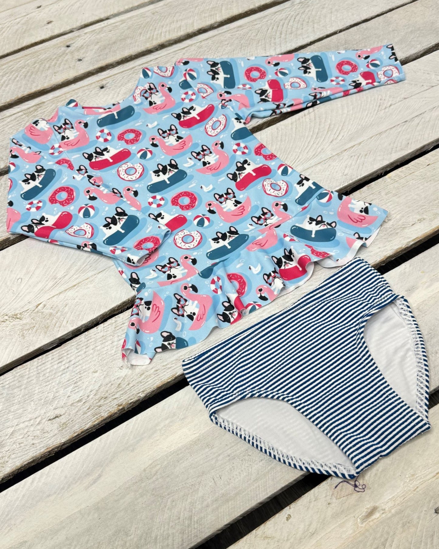 Cute toddler and children's swimwear. Matching sibling swim suit collections. UPF 50 Fabric. Made in the USA!