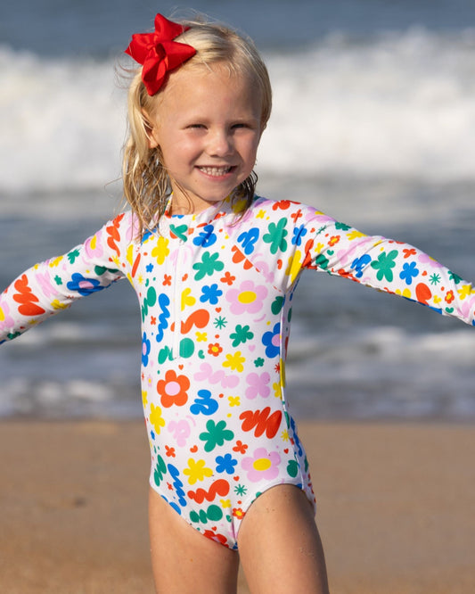 Retro Squiggles Girls Zip Front One Piece