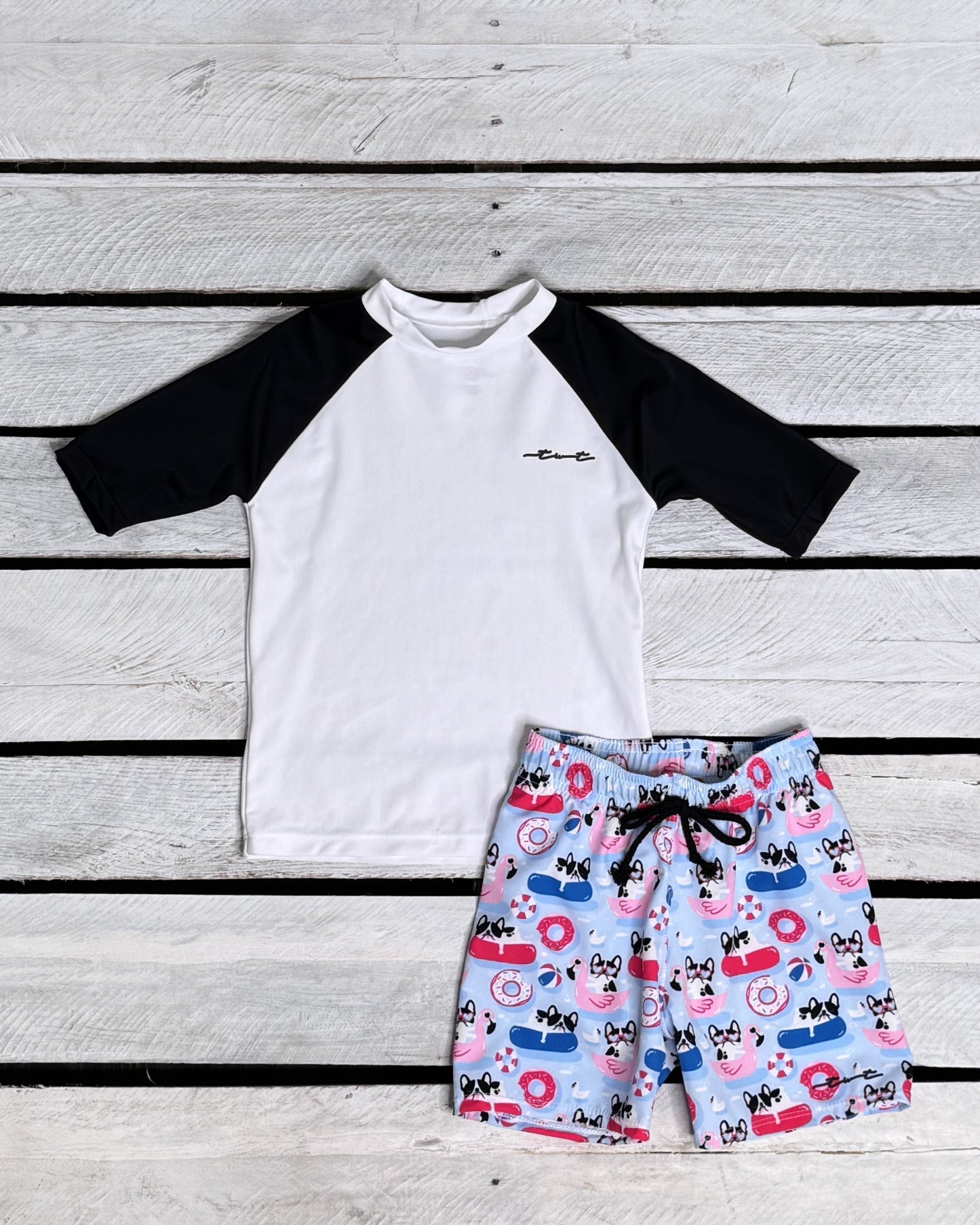 Pool Pups Boys Short Sleeve Sun Shirt and Swim Trunks Set