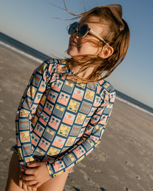 Coastal Stamps Girl Long Sleeve One Piece with Ribbon