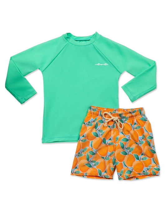 Cute toddler and children's swimwear. Matching sibling swim suit collections. UPF 50 Fabric. Made in the USA!