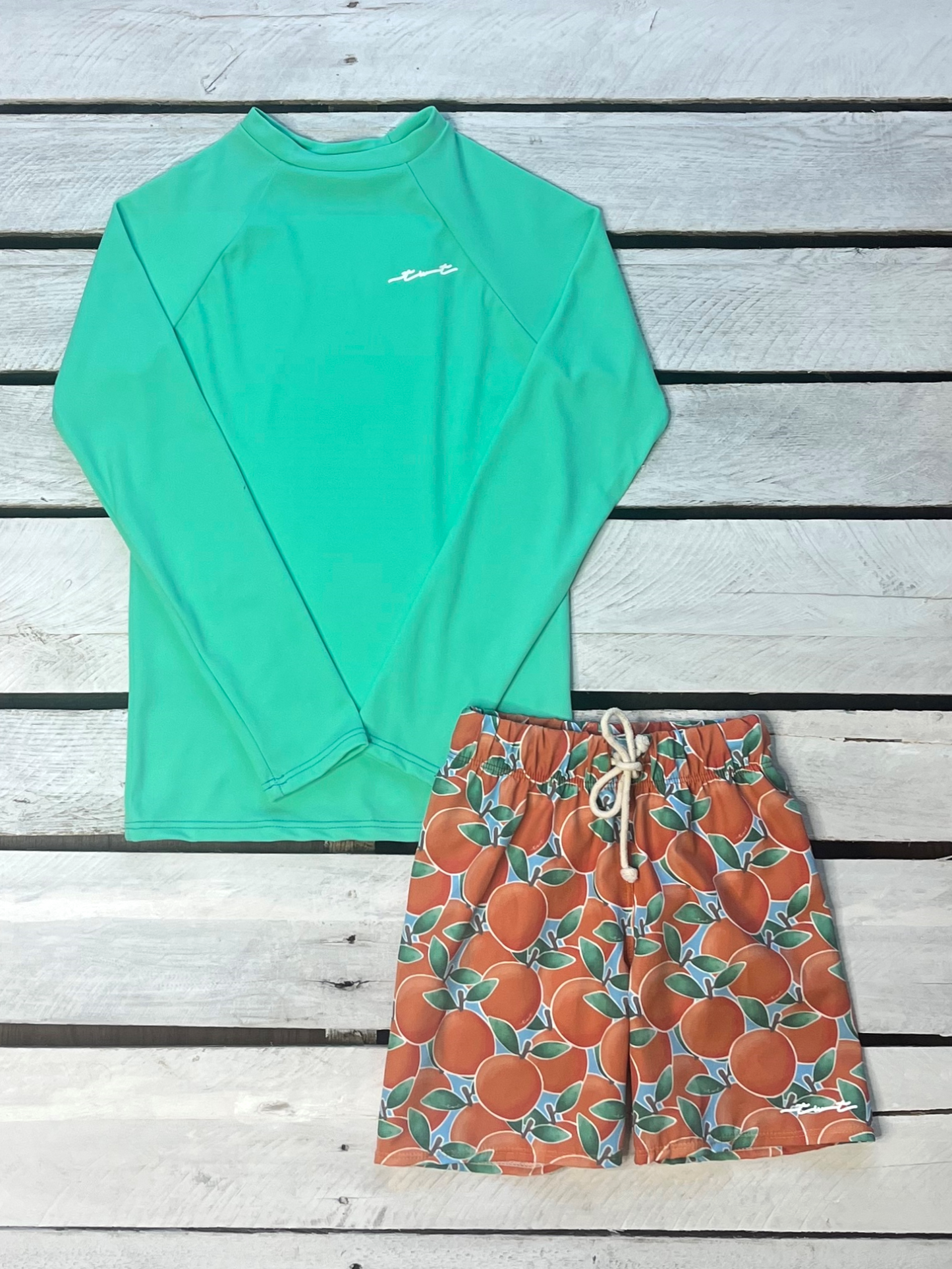 Cuties Boys Long Sleeve Sun Shirt and Swim Trunks