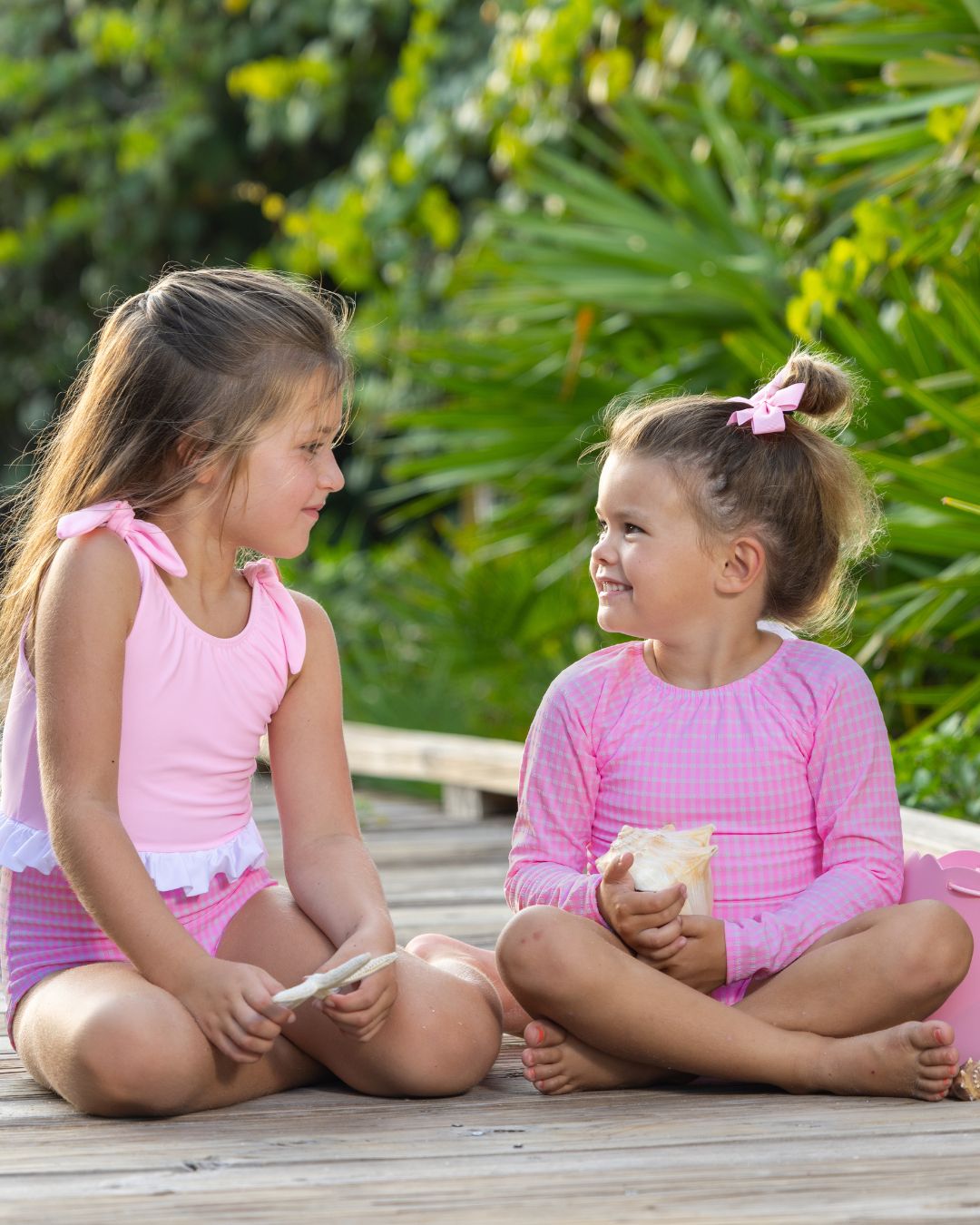 Cute toddler and children's swimwear. Matching sibling swim suit collections. UPF 50 Fabric. Made in the USA!