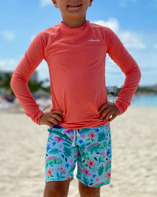 Cute toddler and children's swimwear. Matching sibling swim suit collections. UPF 50 Fabric. Made in the USA!