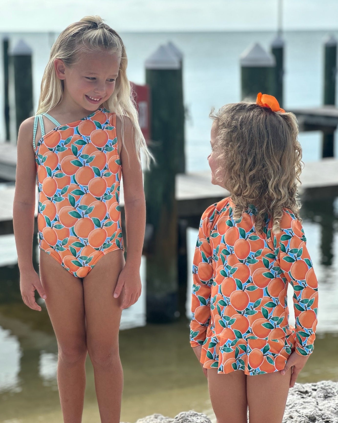 Cute toddler and children's swimwear. Matching sibling swim suit collections. UPF 50 Fabric. Made in the USA!