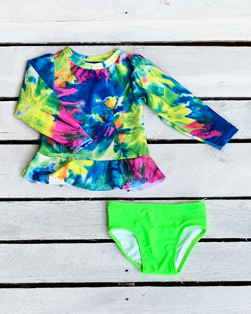 Cute toddler and children's swimwear. Matching sibling swim suit collections. UPF 50 Fabric. Made in the USA!