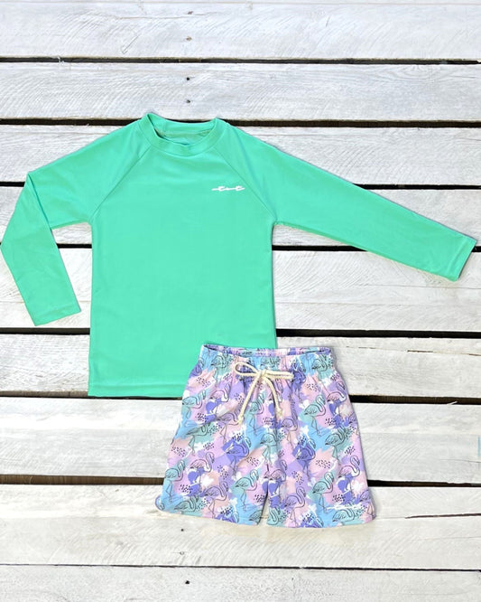 Cute toddler and children's swimwear. Matching sibling swim suit collections. UPF 50 Fabric. Made in the USA!