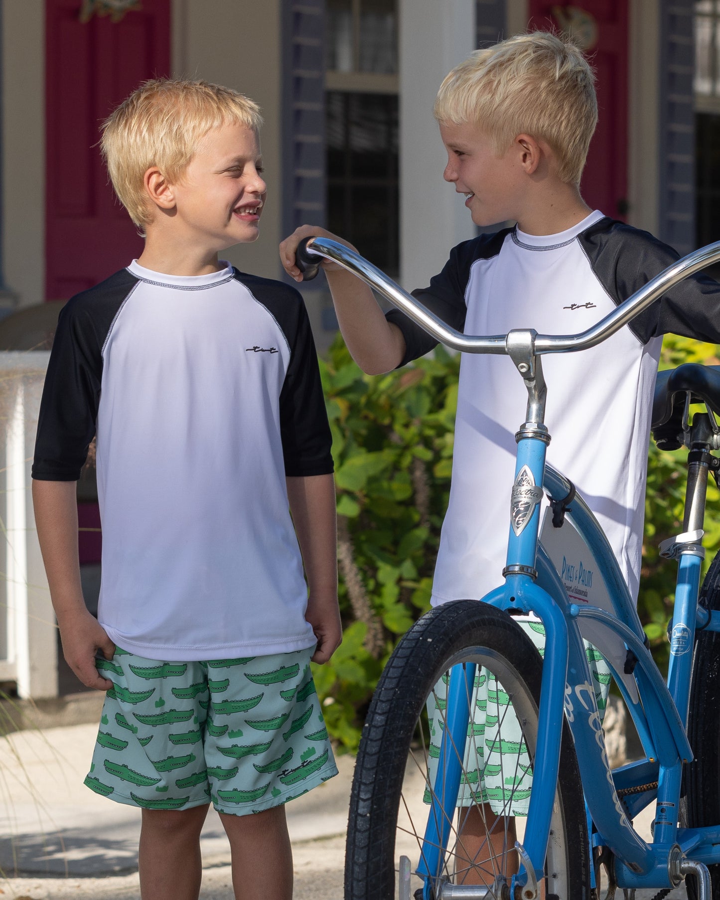 Cute toddler and children's swimwear. Matching sibling swim suit collections. UPF 50 Fabric. Made in the USA!
