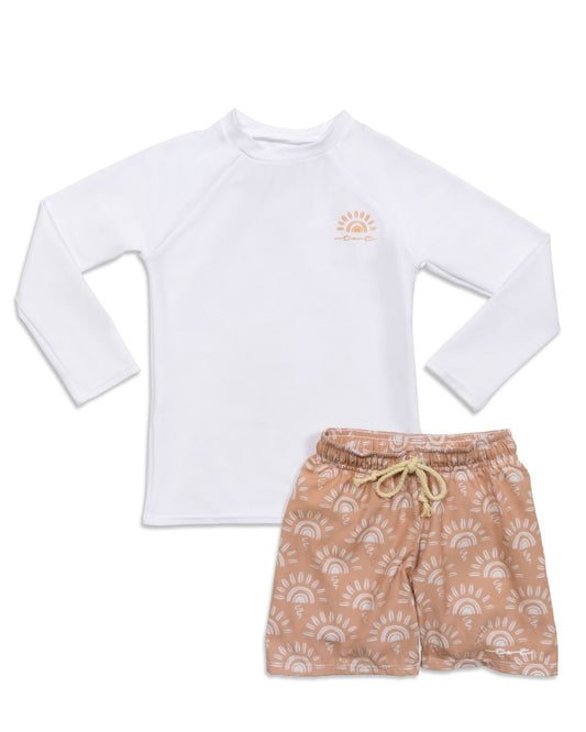 Cute toddler and children's swimwear. Matching sibling swim suit collections. UPF 50 Fabric. Made in the USA!
