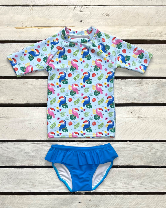 Cute toddler and children's swimwear. Matching sibling swim suit collections. UPF 50 Fabric. Made in the USA!