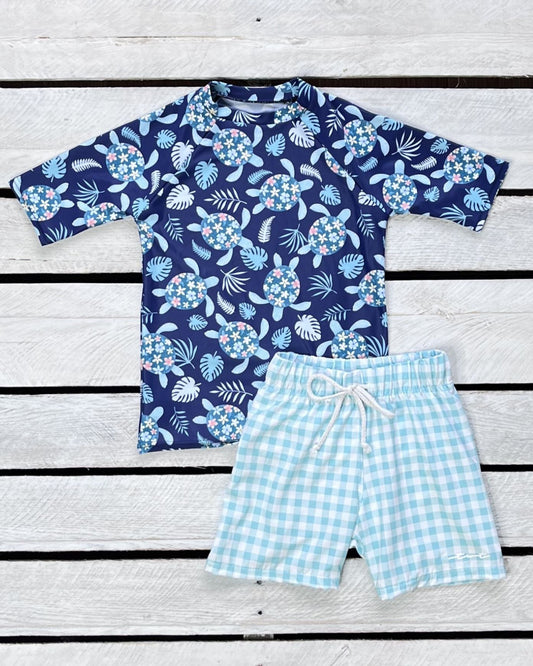 Cute toddler and children's swimwear. Matching sibling swim suit collections. UPF 50 Fabric. Made in the USA!