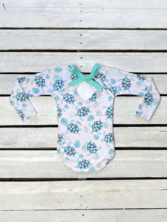 Turtley Cute Girl Long Sleeve One Piece with Bow