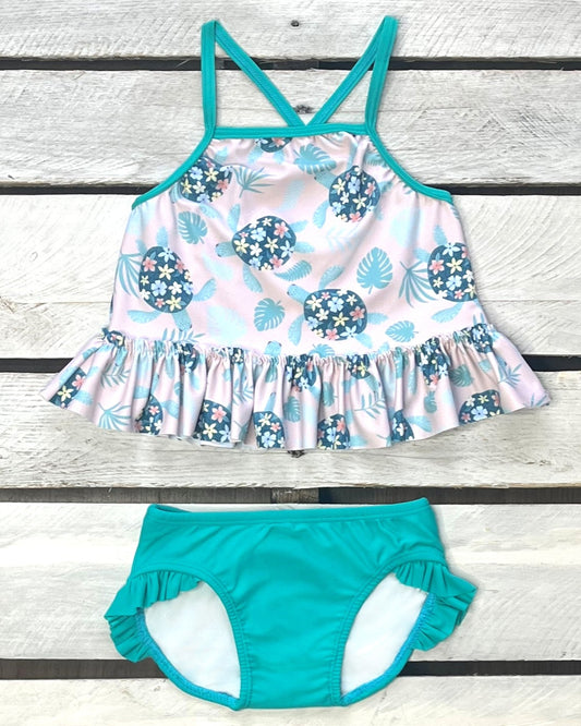 Cute toddler and children's swimwear. Matching sibling swim suit collections. UPF 50 Fabric. Made in the USA!