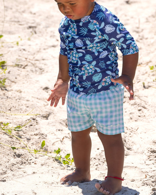 Cute toddler and children's swimwear. Matching sibling swim suit collections. UPF 50 Fabric. Made in the USA!