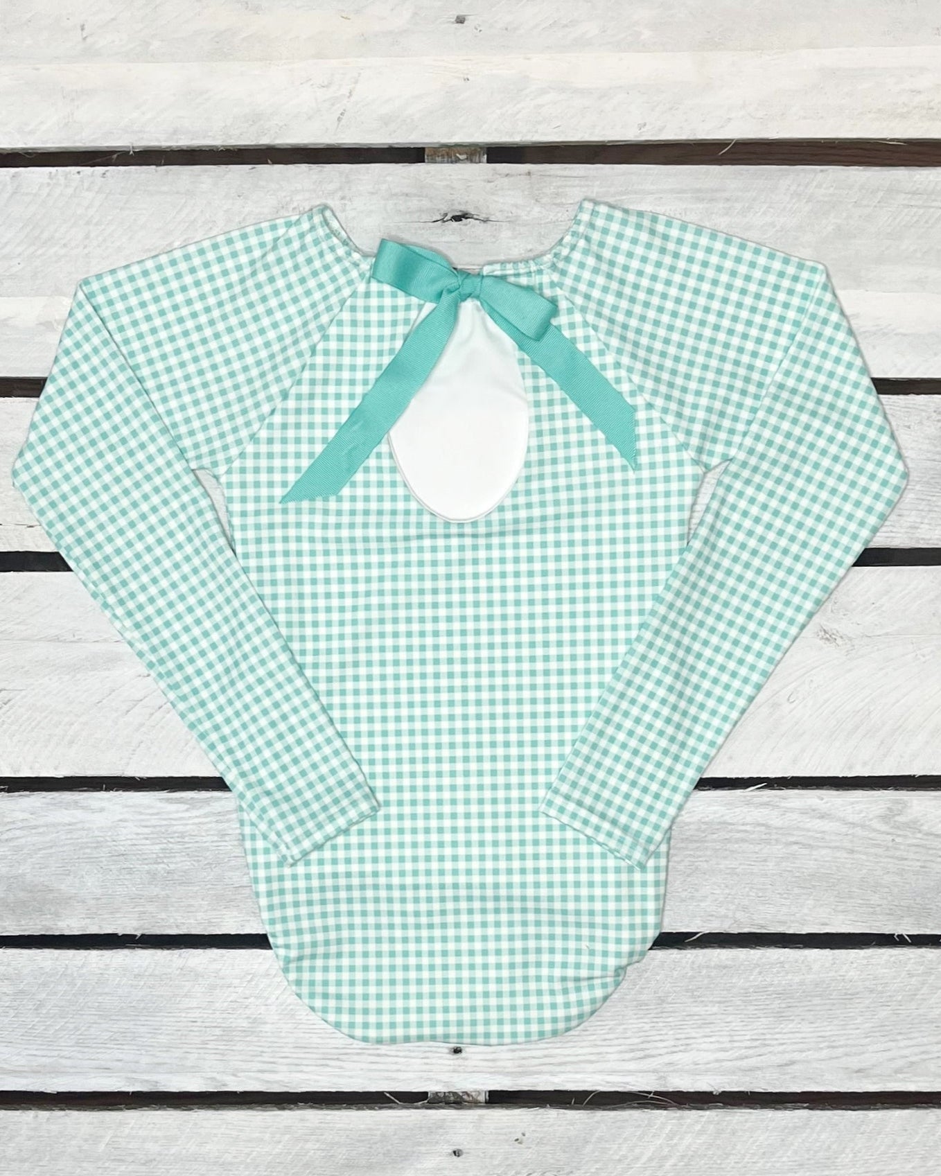 Seafoam Gingham Long Sleeve Bow Back