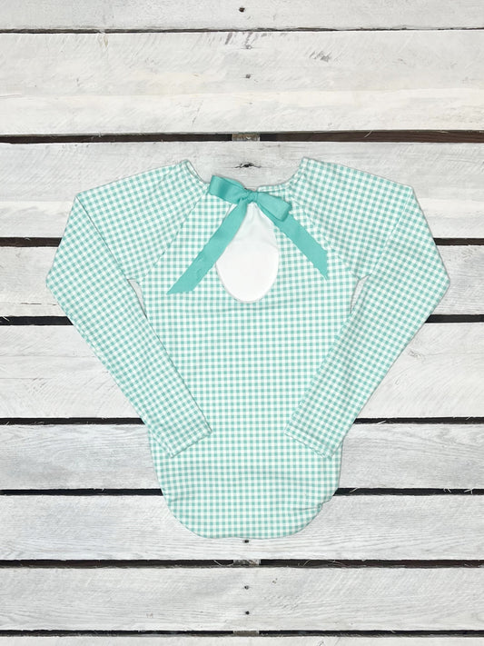 Seafoam Gingham Long Sleeve One Piece with Bow