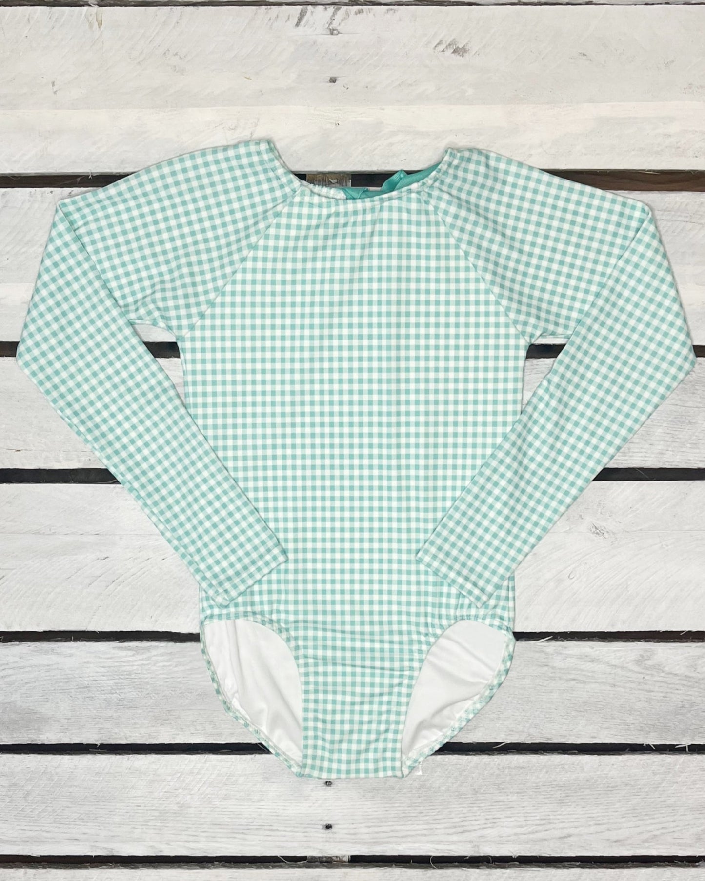 Seafoam Gingham Long Sleeve Bow Back