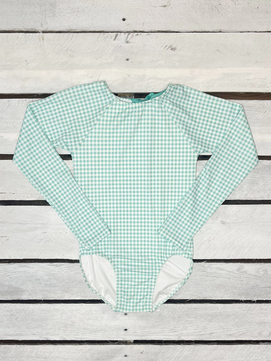 Seafoam Gingham Long Sleeve One Piece with Bow