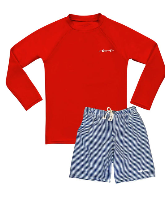 Independence Seersucker Coastal Boys Swimsuit Set