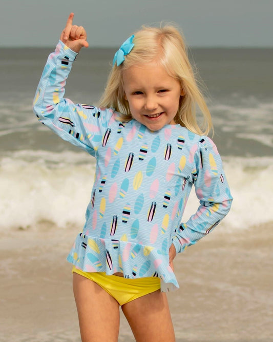 Cute toddler and children's swimwear. Matching sibling swim suit collections. UPF 50 Fabric. Made in the USA!