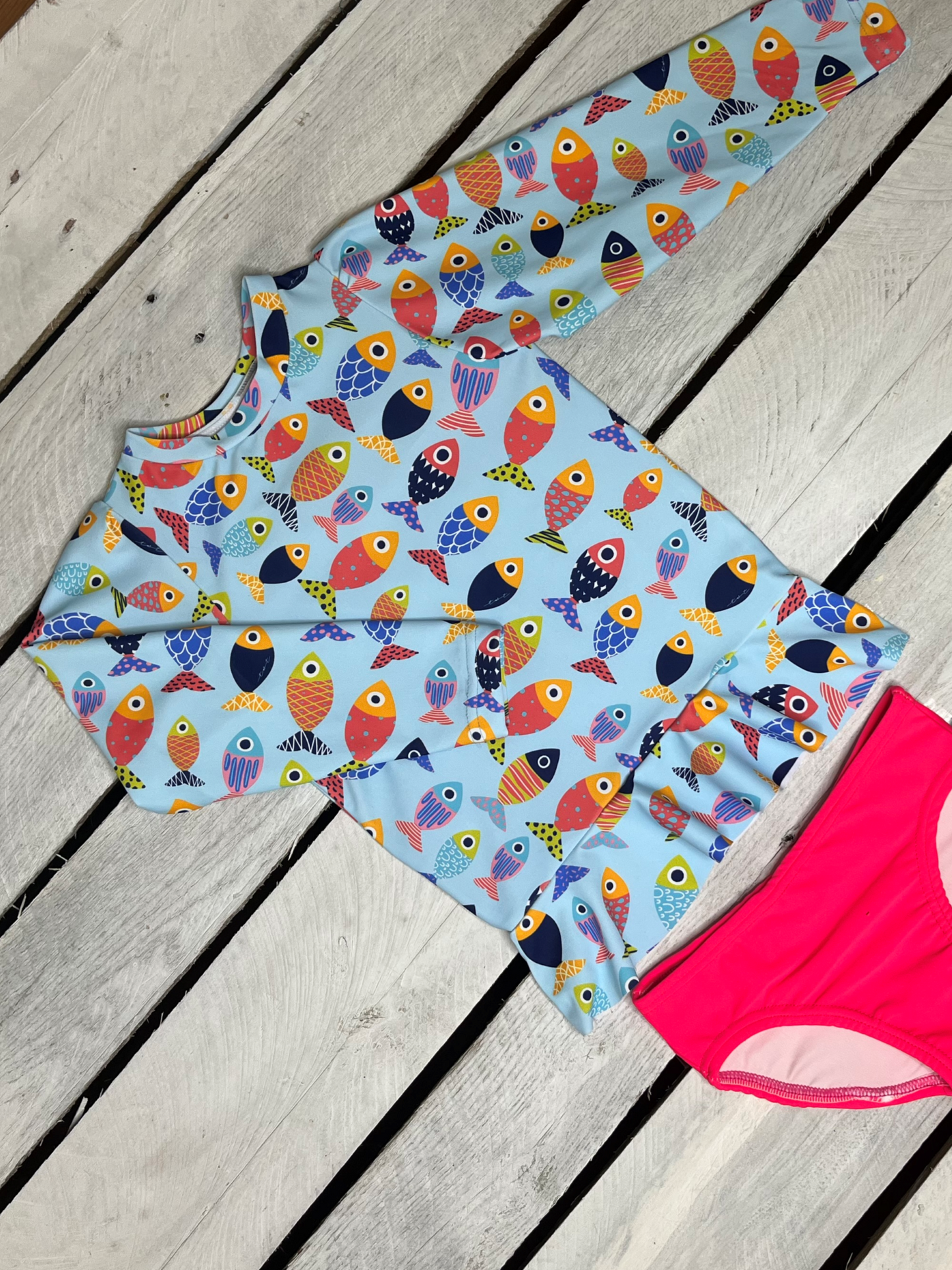 Colorful Fish Long Sleeve Sun Shirt and Swim Bottom Set