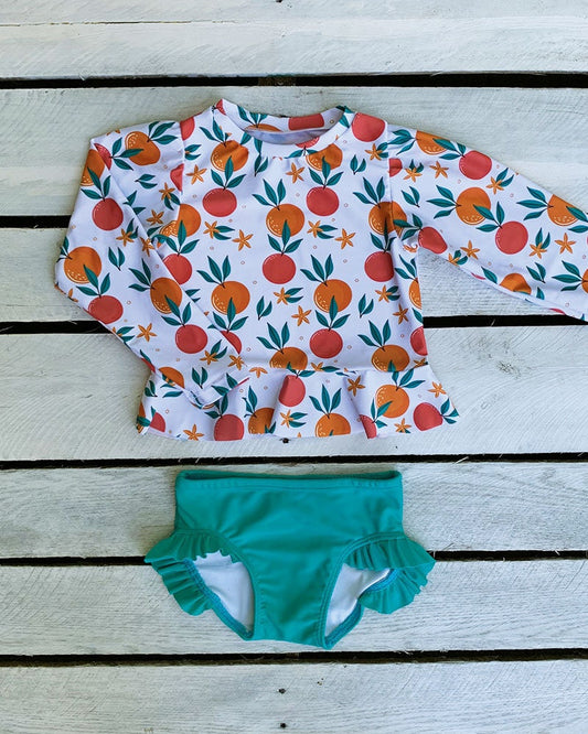 Cute toddler and children's swimwear. Matching sibling swim suit collections. UPF 50 Fabric. Made in the USA!