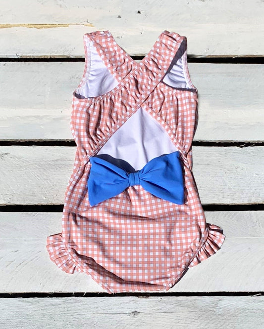 Cute toddler and children's swimwear. Matching sibling swim suit collections. UPF 50 Fabric. Made in the USA!