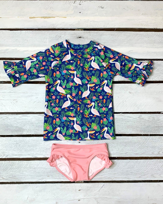 Cute toddler and children's swimwear. Matching sibling swim suit collections. UPF 50 Fabric. Made in the USA!