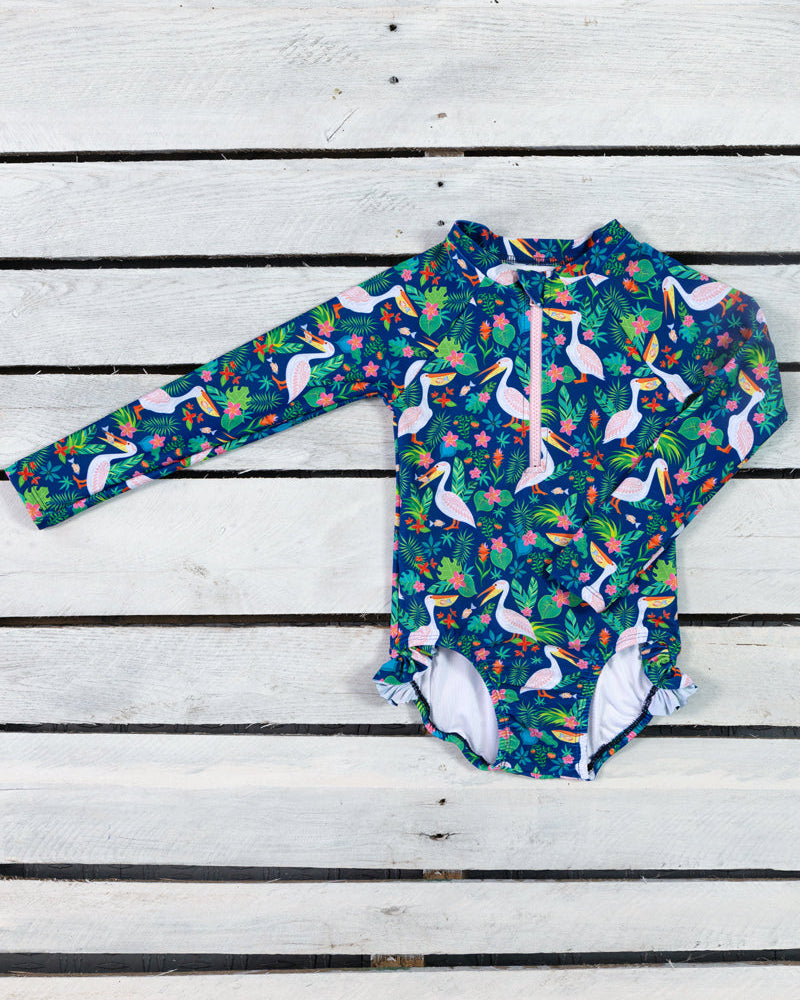 Cute toddler and children's swimwear. Matching sibling swim suit collections. UPF 50 Fabric. Made in the USA!