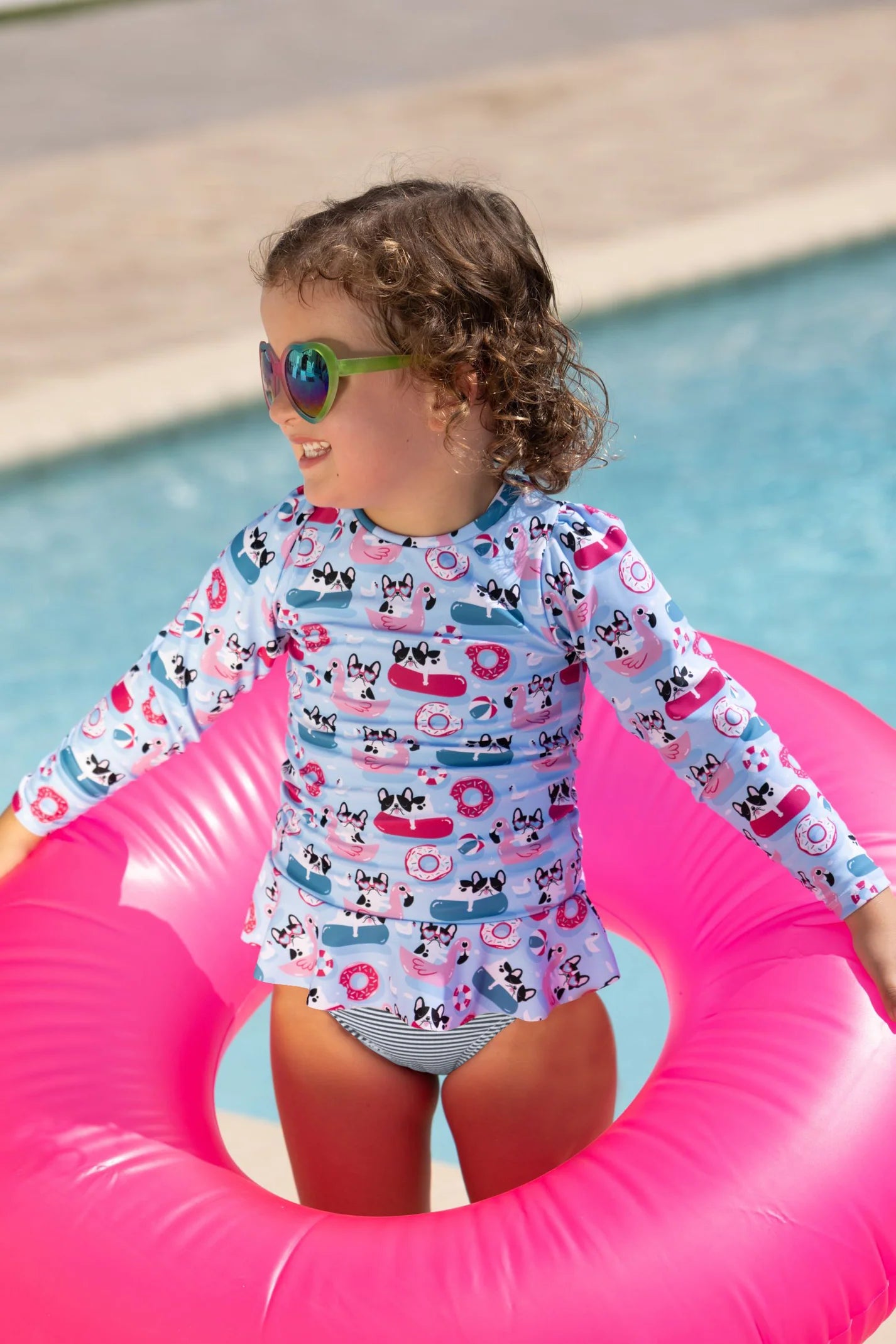 Pool Pups Girls Long Sleeve Bottom Set and Hooded Towel Bundle