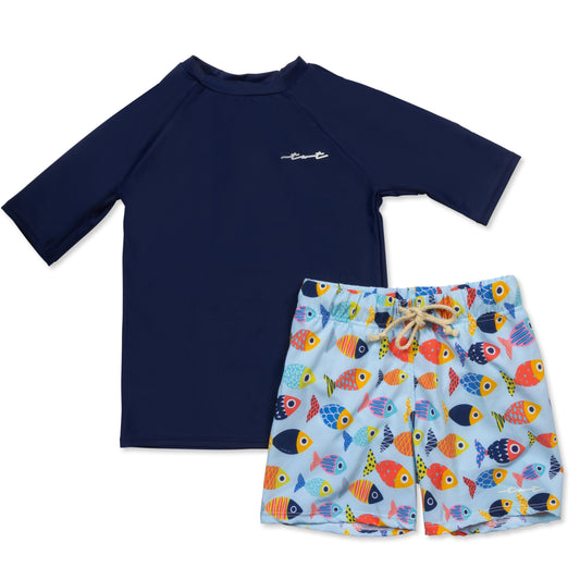 Colorful Fish Boy Swim Shirt and Swim Trunk Set