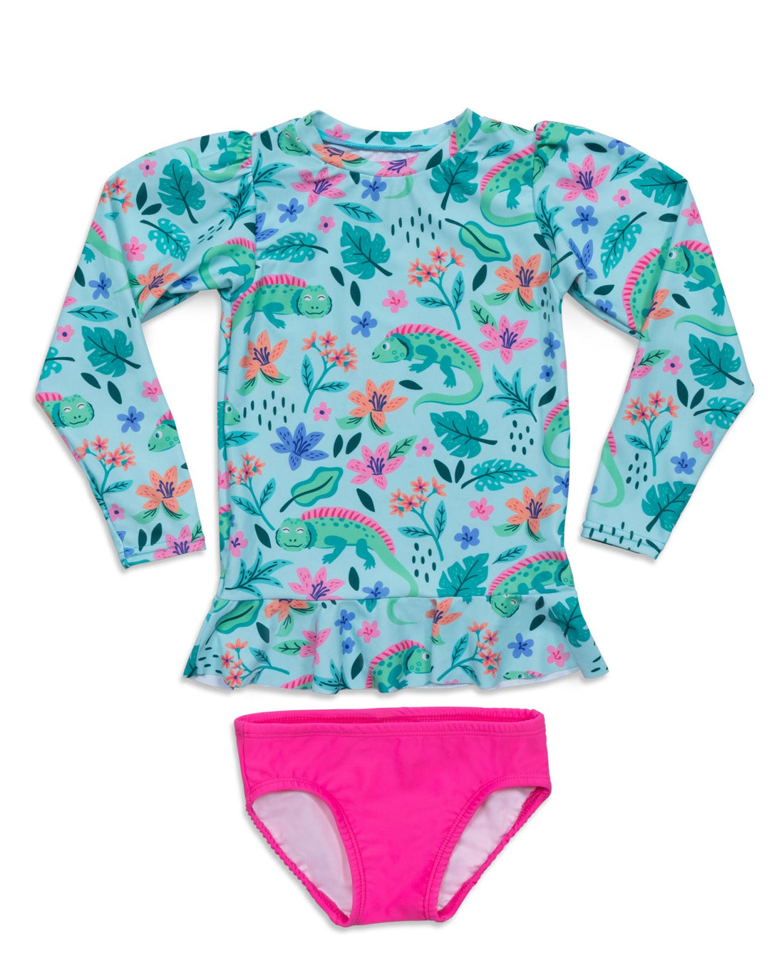 Tropical Iguanas Girls Long Sleeve Sun Shirt and Swim Bottom Set ...