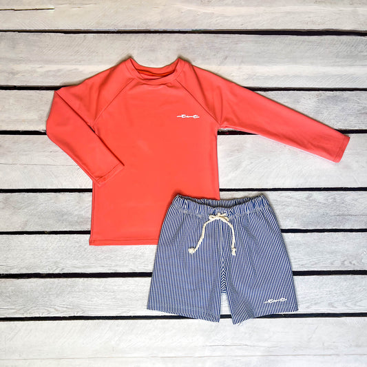 Coastal Seersucker Sun Shirt and Trunk Set