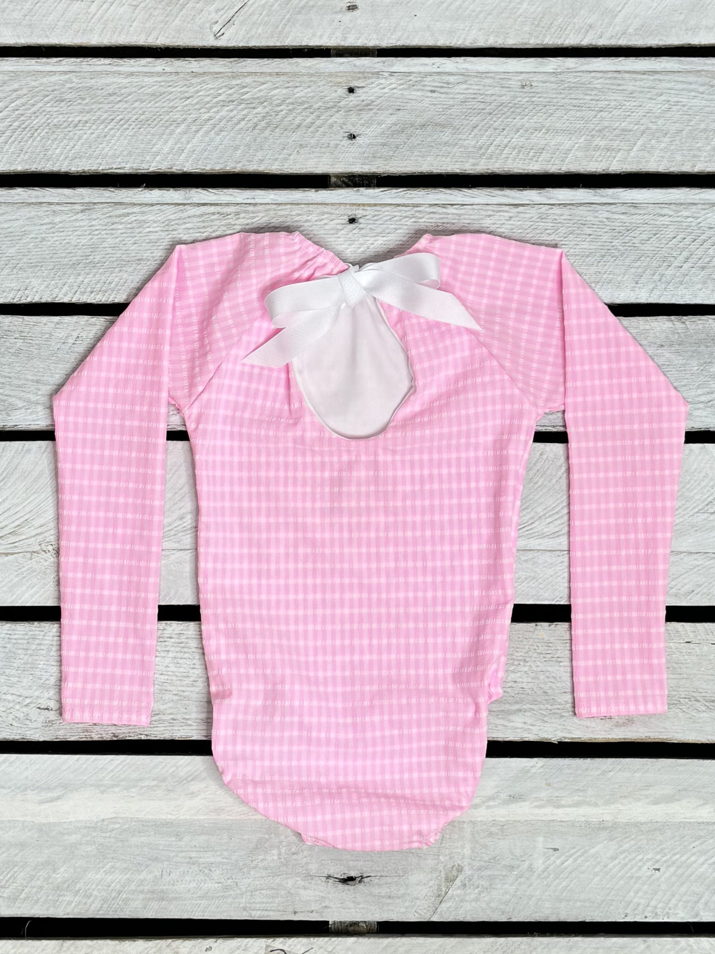 Texture Gingham Girls Long Sleeve with Bow Back