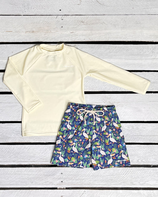 Pelicans in Paradise Boy Long Sleeve Shirt and Trunk Set
