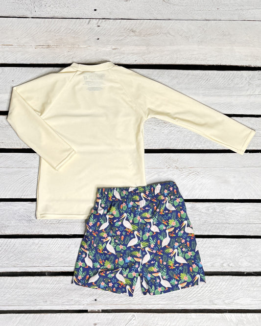 Pelicans in Paradise Boy Long Sleeve Shirt and Trunk Set