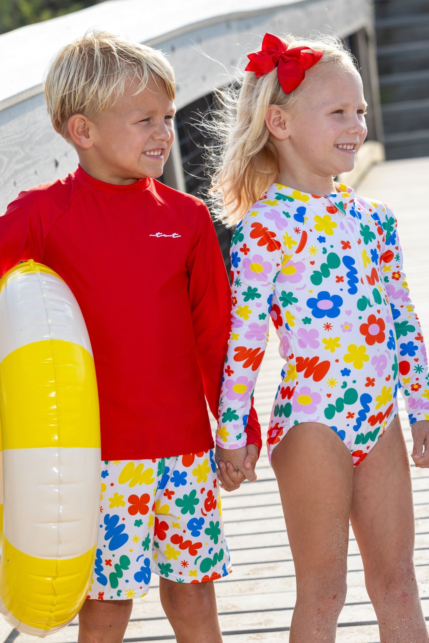 Retro Squiggle Sun Shirt and Swim Trunk Set