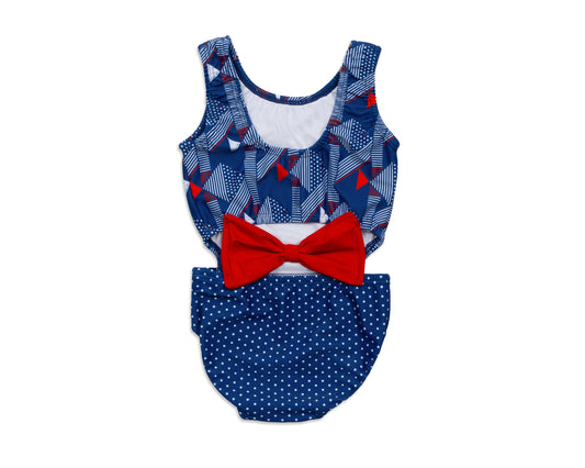 Patriotic Fish Girls Cutout Swimsuit with Bow