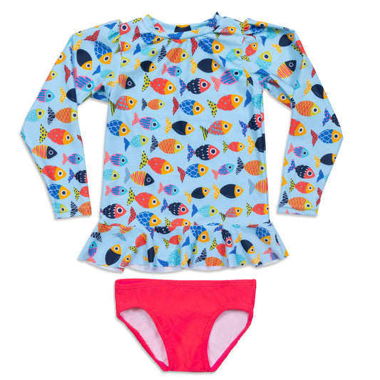 Colorful Fish Long Sleeve Sun Shirt and Swim Bottom Set