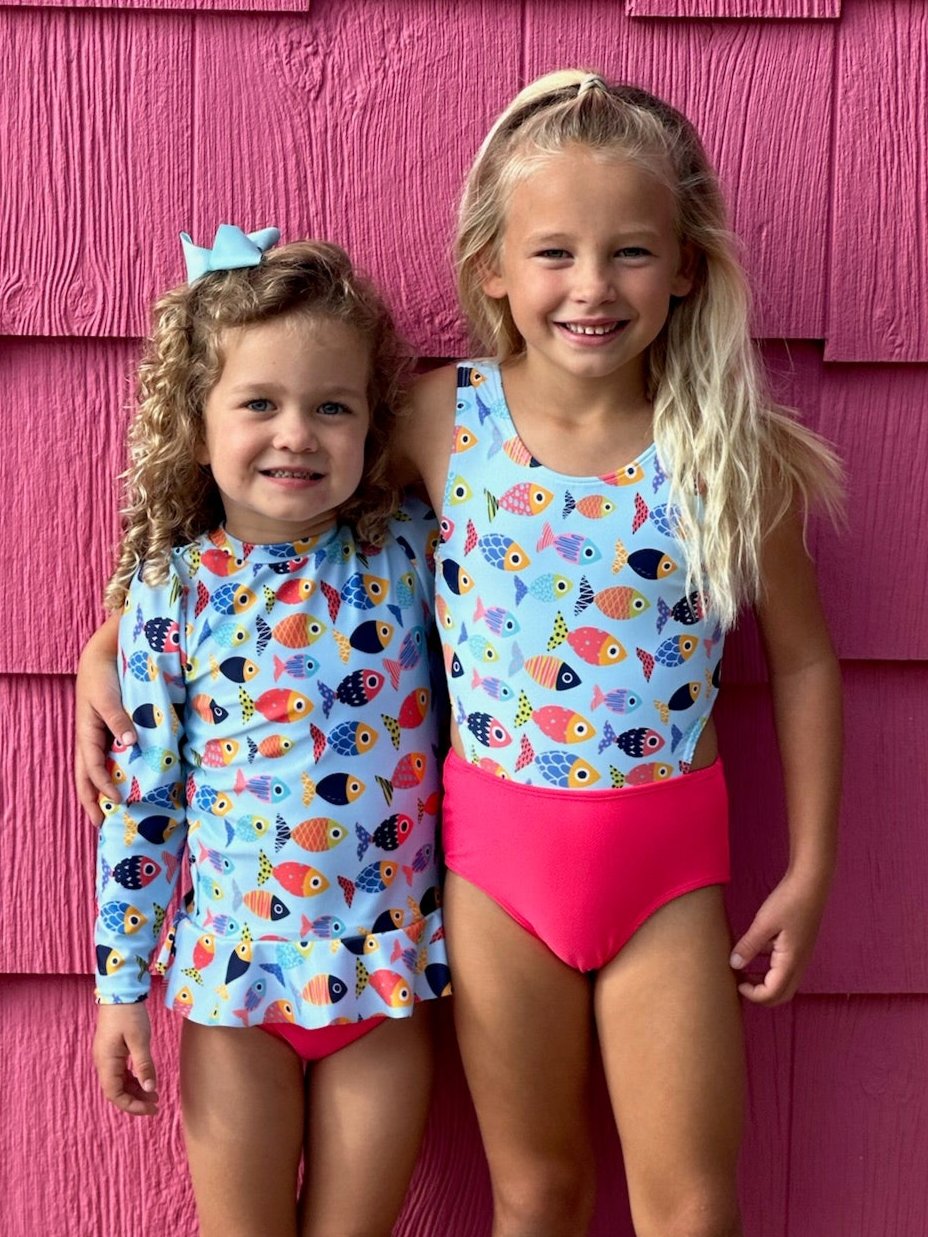 Colorful Fish Long Sleeve Sun Shirt and Swim Bottom Set