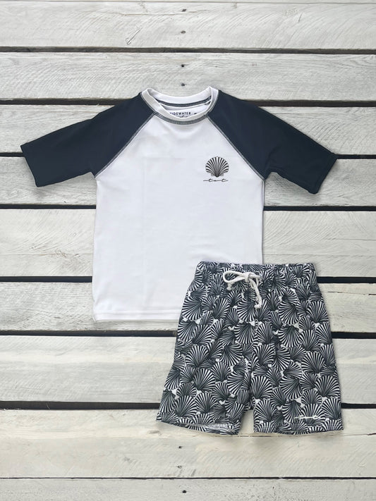 Seashells Boys Short Sleeve Sun Shirt and Swim Trunks Set