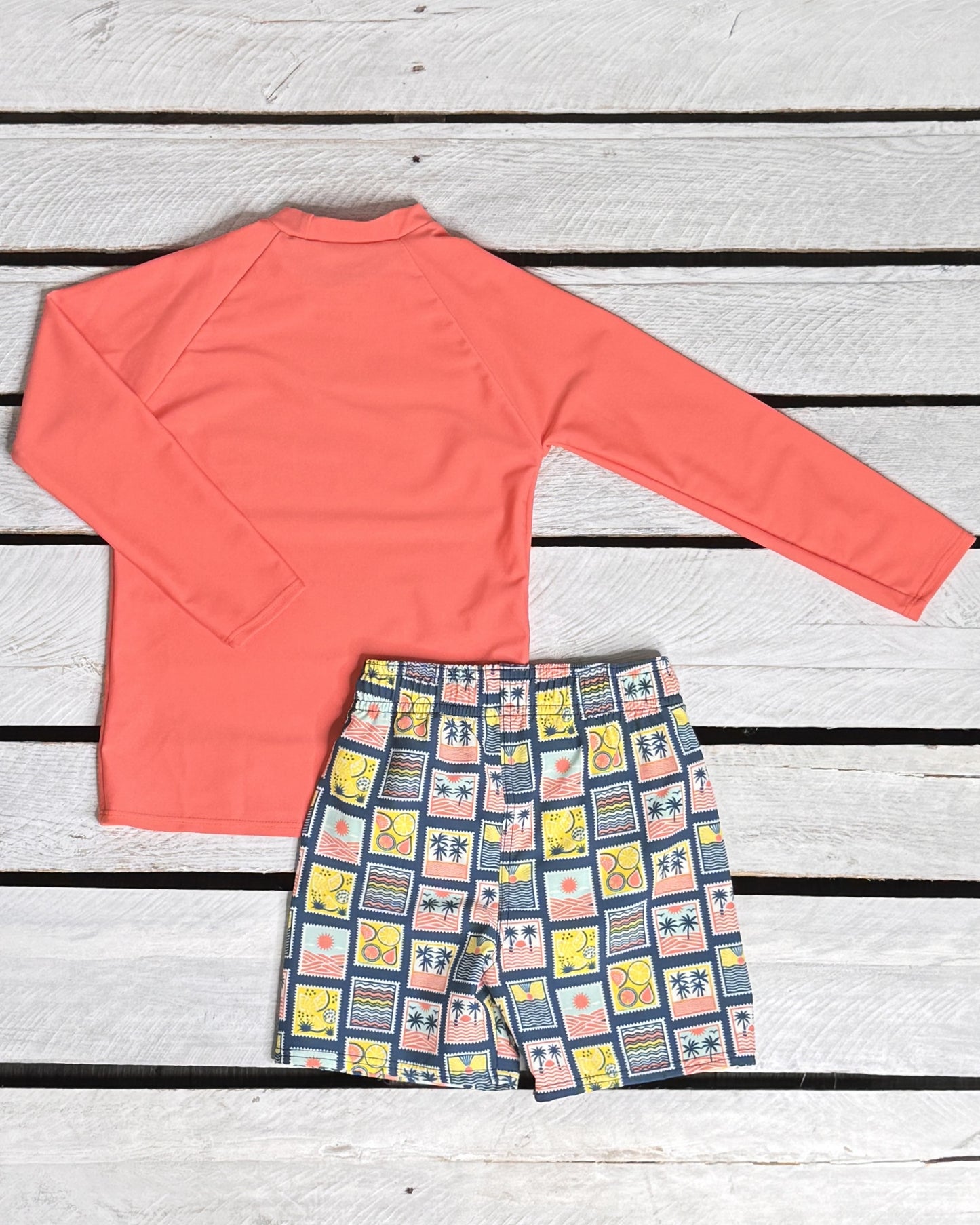 Coastal Stamps Boy Long Sleeve Sun Shirt and Trunk Set