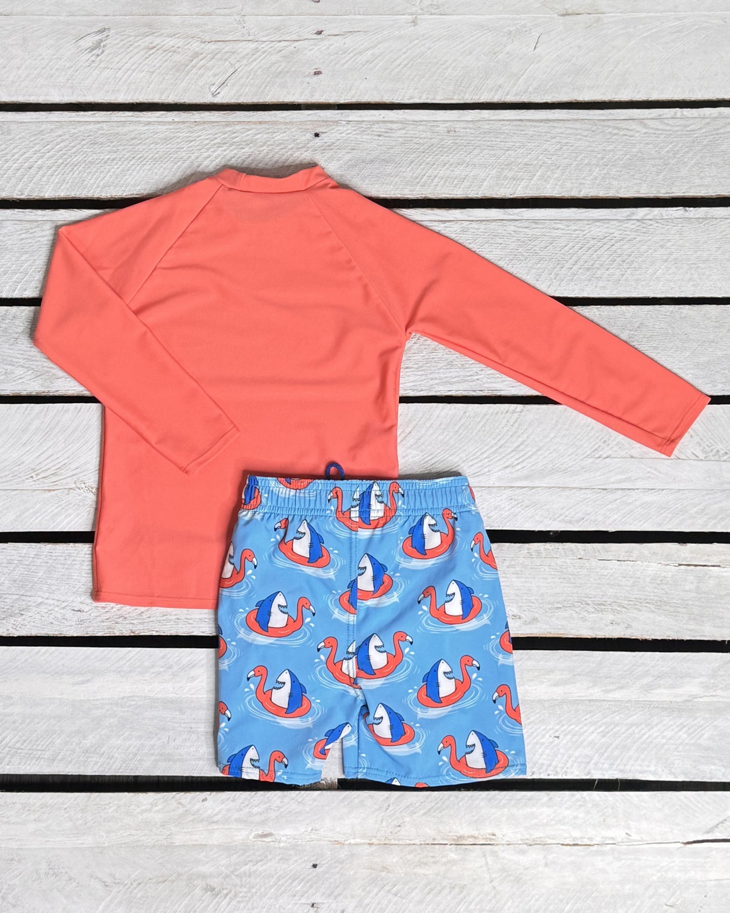 Shark Floatie Boy Long Sleeve Sun Shirt and Trunk Set