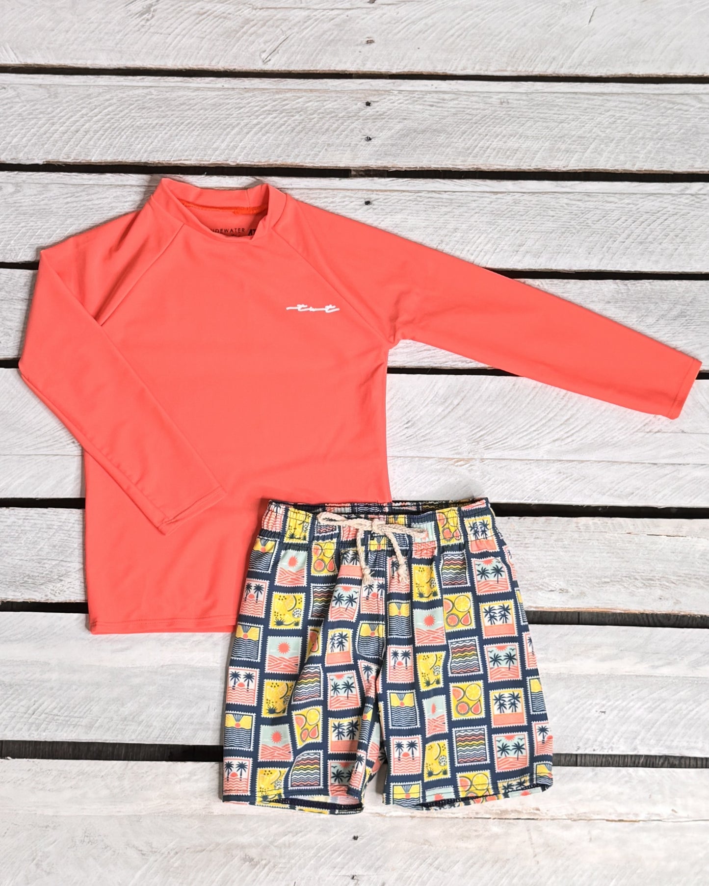 Coastal Stamps Boy Long Sleeve Sun Shirt and Trunk Set