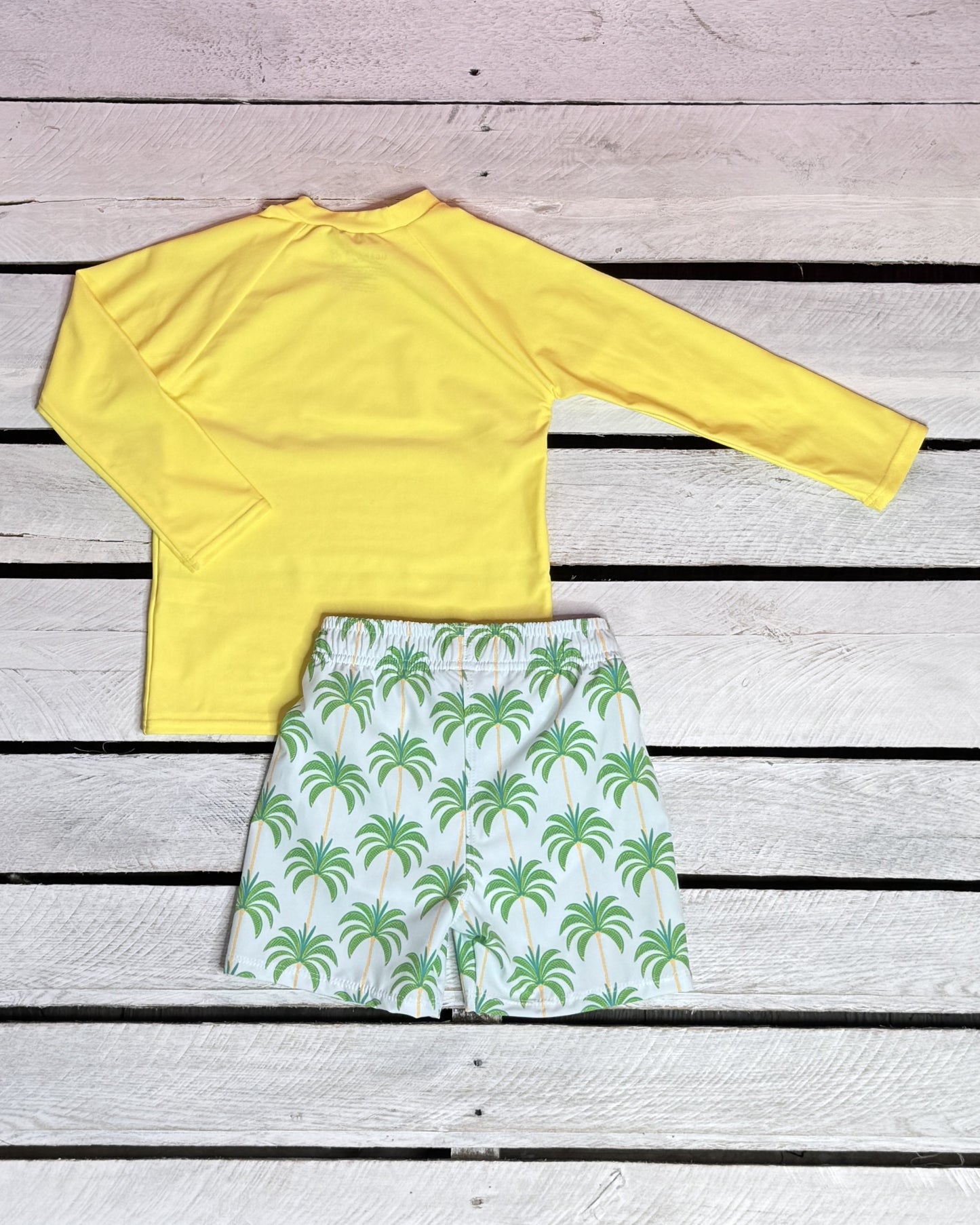 Palm Tree Boys Long Sleeve Sun Shirt and Swim Trunks