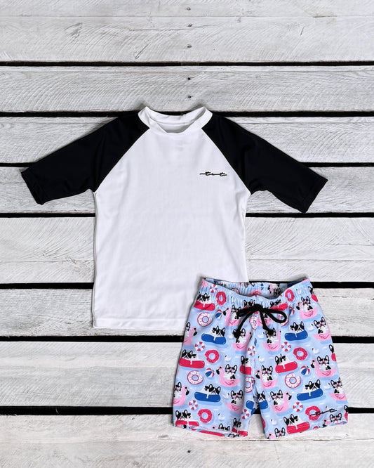 Pool Pups Boys Short Sleeve Sun Shirt and Swim Trunks Set