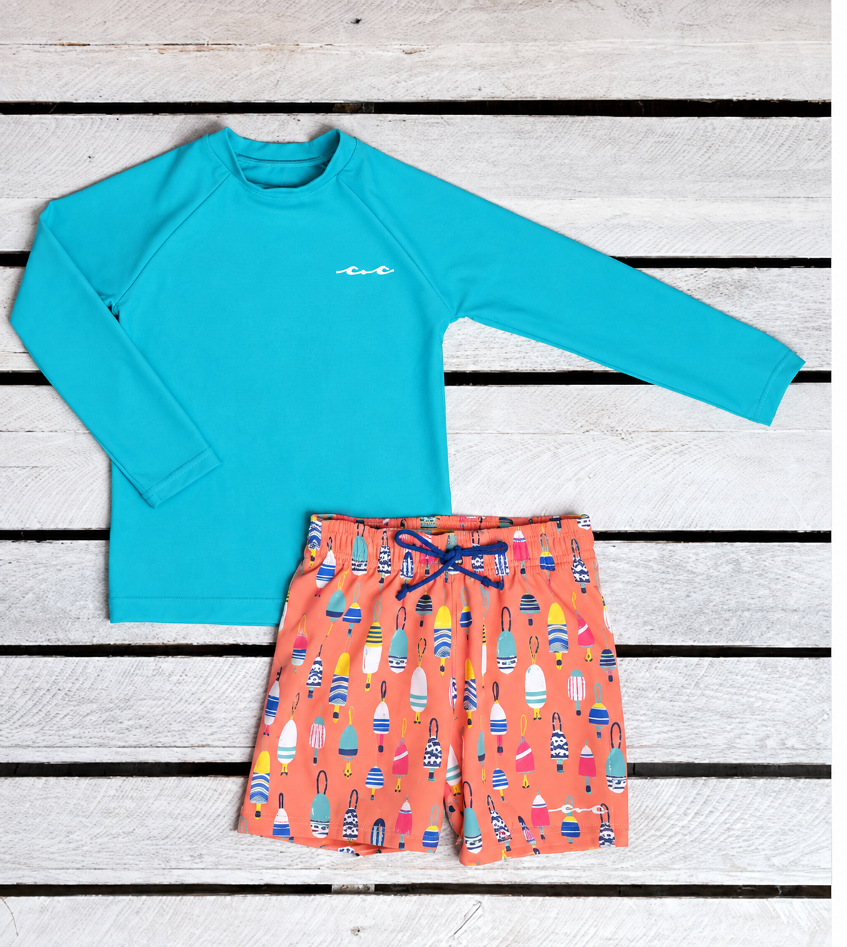 Bright Buoy Boys Long Sleeve Sun Shirt and Swim Trunk Set